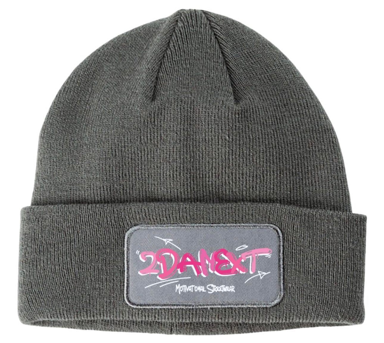2DaNext Charcoal Beanie Pink Patch
