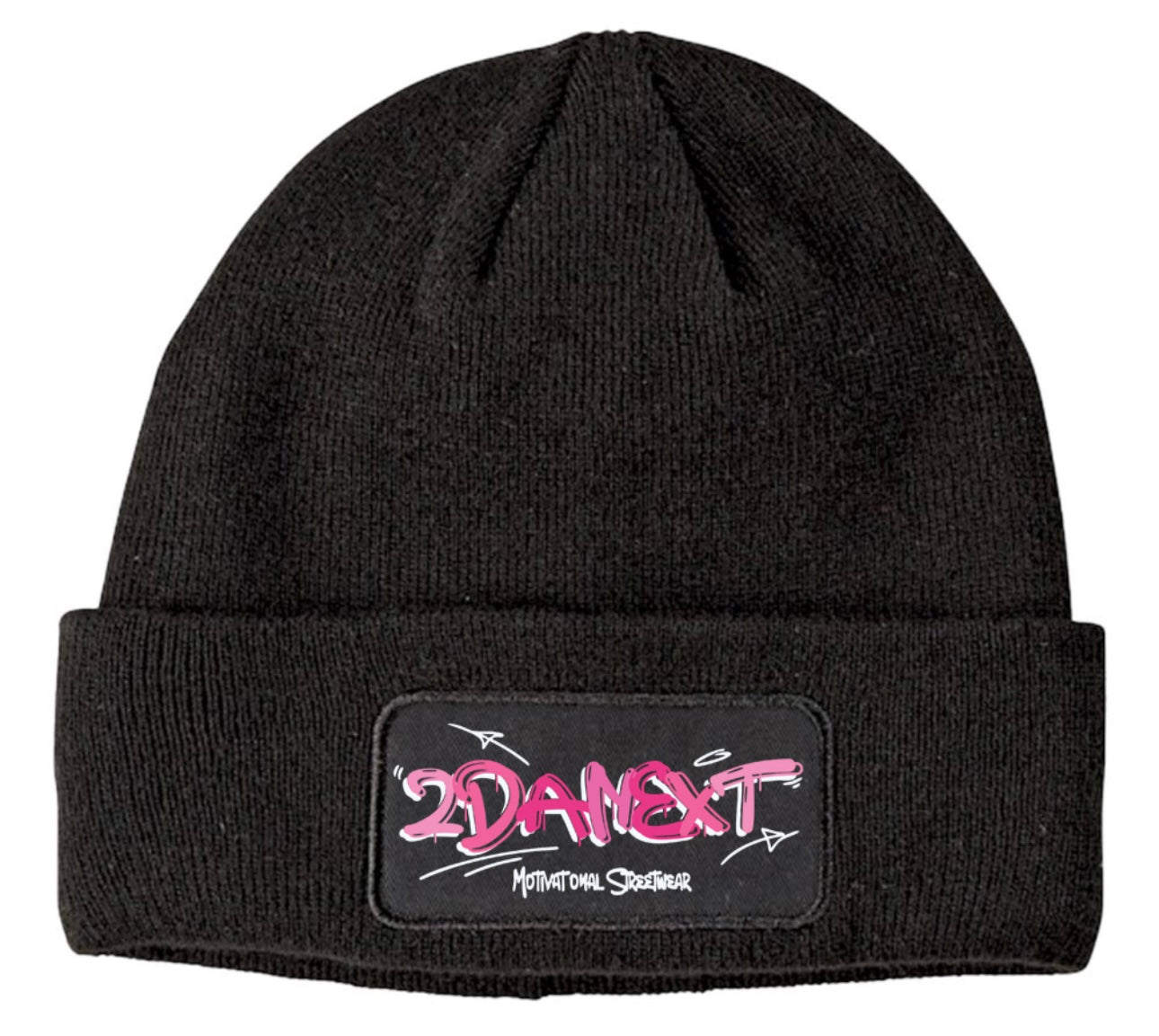 2DaNext Black Beanie Pink Patch